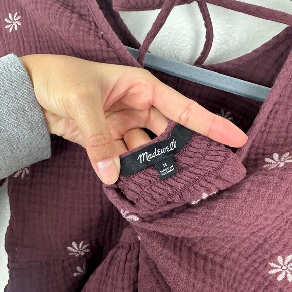 Madewell Embroidered Lightspun Peplum Open Back Top M Boho Feminine Floral - Picture 9 of 11